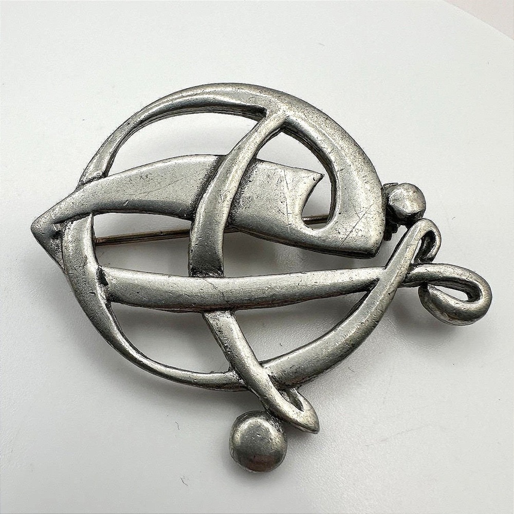 Vintage 80s SilverTone Abstract Geometric Brooch Pin Modernist Brutalist Fashion